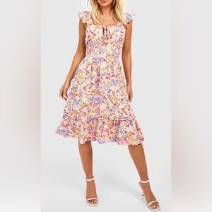 NWOT boohoo Women's Floral Ruffle Sleeveless Midi Fit & Flare Dress  US 4